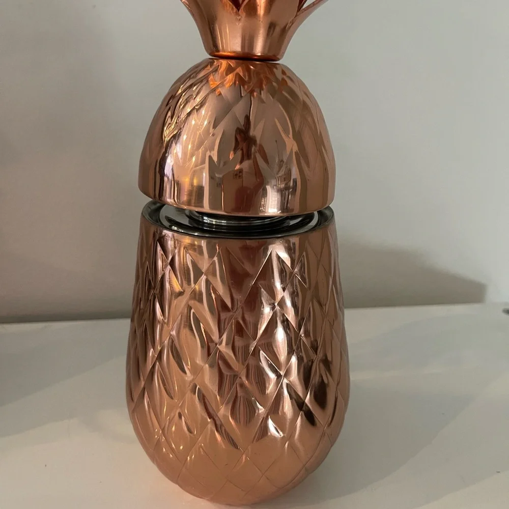 COPY - Pier 1 imports 22 oz Copper/metal Pineapple Cocktail Shaker & mugs